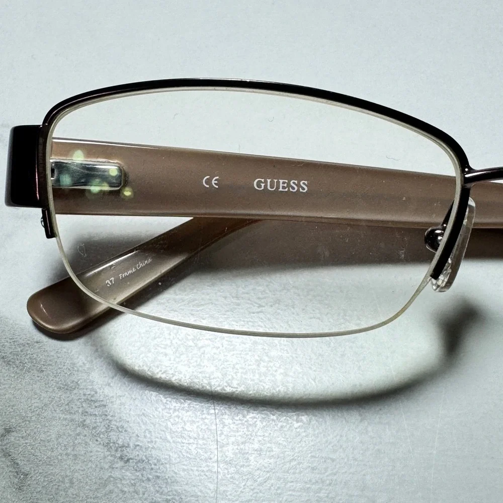 Guess GU 2378 BRN Brown Semi Rimless Rectangular Eyeglass Frames 52-17-135